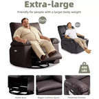 Poltrona reclinabile extra-large e ampia - Recliner a dondolo girevole a 360°, Recliner manuale grande in pelle PU, con imbottitura in spugna 1.5X e meccanismo reclinabile facile