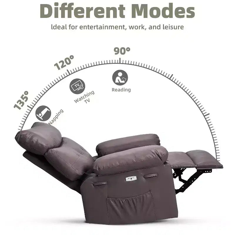Poltrona reclinabile extra-large e ampia - Recliner a dondolo girevole a 360°, Recliner manuale grande in pelle PU, con imbottitura in spugna 1.5X e meccanismo reclinabile facile