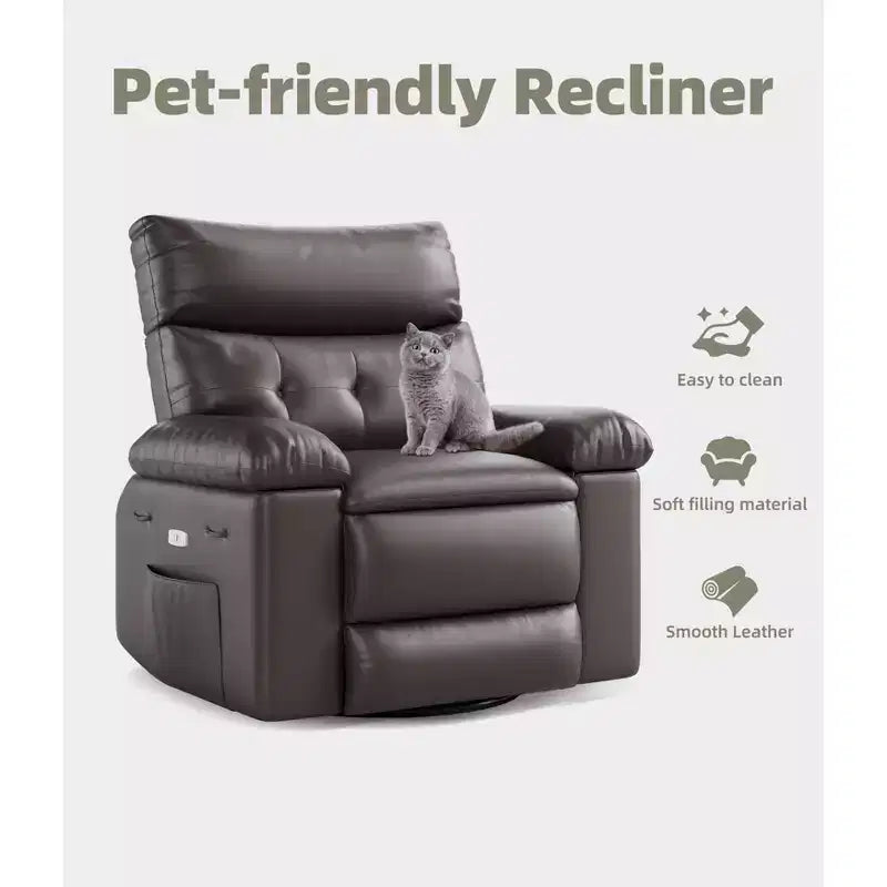 Poltrona reclinabile extra-large e ampia - Recliner a dondolo girevole a 360°, Recliner manuale grande in pelle PU, con imbottitura in spugna 1.5X e meccanismo reclinabile facile