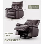 Poltrona reclinabile extra-large e ampia - Recliner a dondolo girevole a 360°, Recliner manuale grande in pelle PU, con imbottitura in spugna 1.5X e meccanismo reclinabile facile