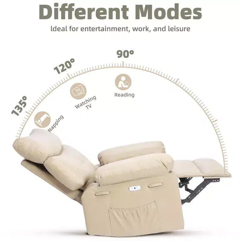 Poltrona reclinabile extra-large e ampia - Recliner a dondolo girevole a 360°, Recliner manuale grande in pelle PU, con imbottitura in spugna 1.5X e meccanismo reclinabile facile