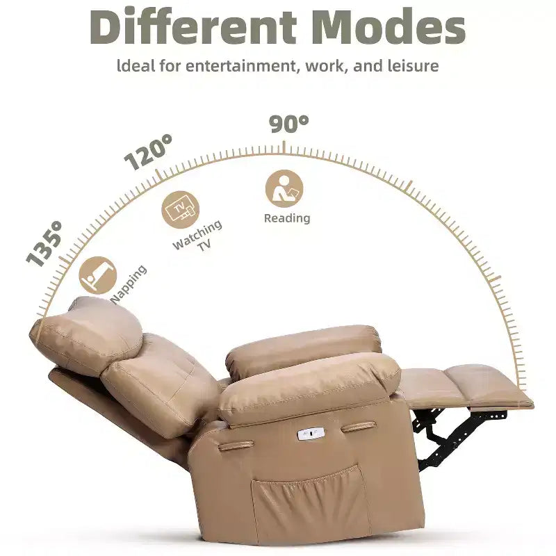 Poltrona reclinabile extra-large e ampia - Recliner a dondolo girevole a 360°, Recliner manuale grande in pelle PU, con imbottitura in spugna 1.5X e meccanismo reclinabile facile