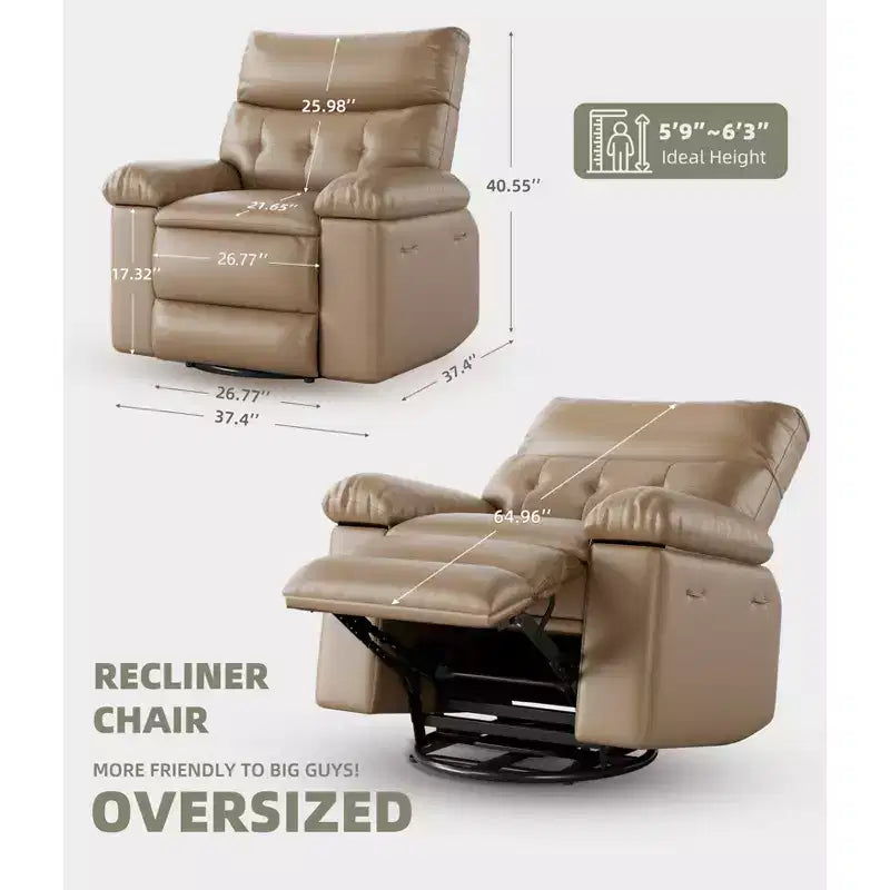 Poltrona reclinabile extra-large e ampia - Recliner a dondolo girevole a 360°, Recliner manuale grande in pelle PU, con imbottitura in spugna 1.5X e meccanismo reclinabile facile
