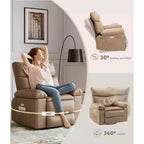 Poltrona reclinabile extra-large e ampia - Recliner a dondolo girevole a 360°, Recliner manuale grande in pelle PU, con imbottitura in spugna 1.5X e meccanismo reclinabile facile