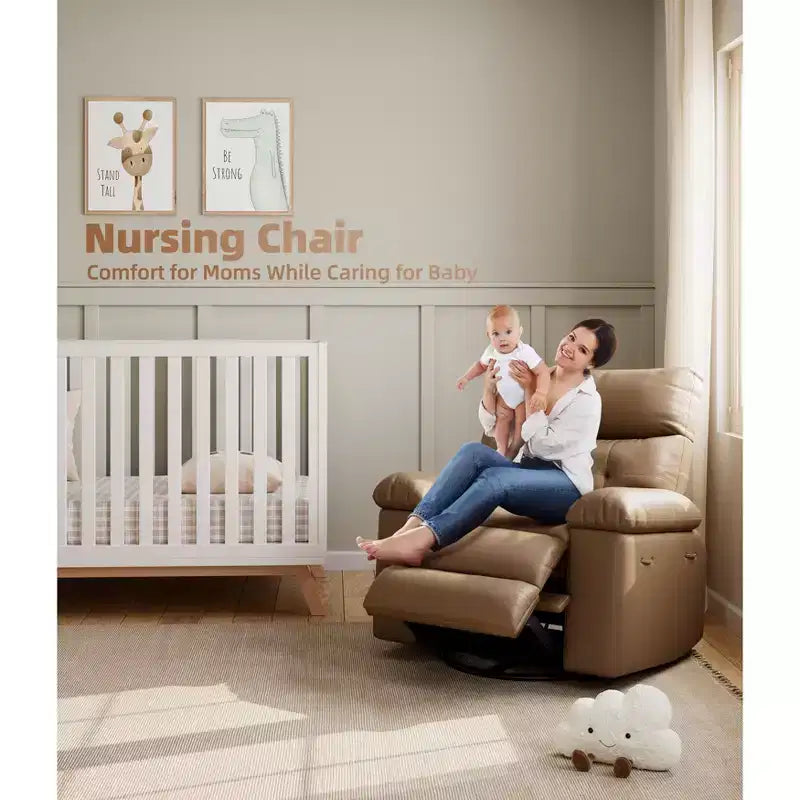 Poltrona reclinabile extra-large e ampia - Recliner a dondolo girevole a 360°, Recliner manuale grande in pelle PU, con imbottitura in spugna 1.5X e meccanismo reclinabile facile