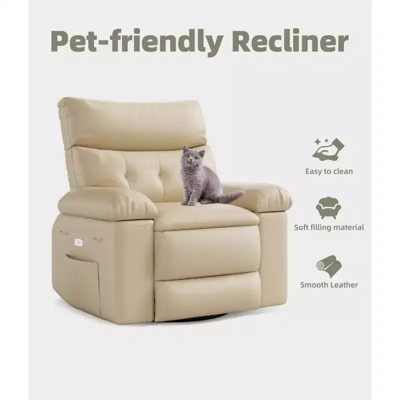 Poltrona reclinabile extra-large e ampia - Recliner a dondolo girevole a 360°, Recliner manuale grande in pelle PU, con imbottitura in spugna 1.5X e meccanismo reclinabile facile