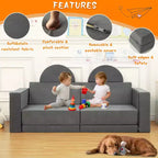 Kids Play Couch, 8PCS Toddler Couch Modular Kids Play Couch Sofa for Playroom Nursery, Kids Convertible Sofa with Removable Cover, Dark Grey