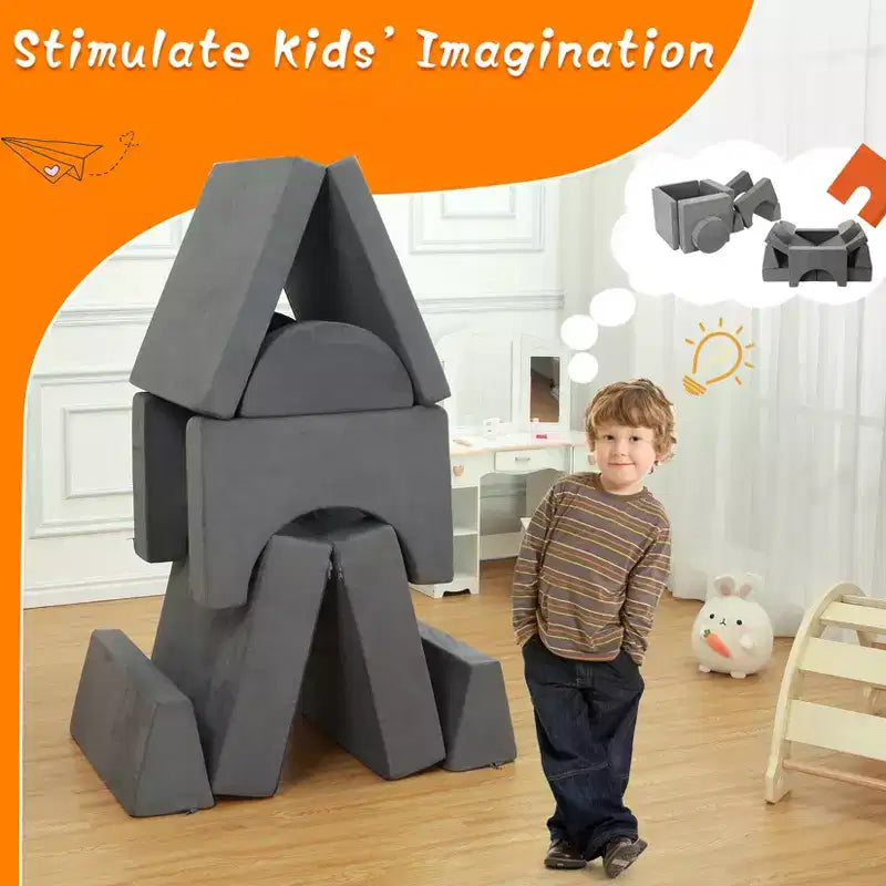 Kids Play Couch, 8PCS Toddler Couch Modular Kids Play Couch Sofa for Playroom Nursery, Kids Convertible Sofa with Removable Cover, Dark Grey
