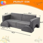 Kids Play Couch, 8PCS Toddler Couch Modular Kids Play Couch Sofa for Playroom Nursery, Kids Convertible Sofa with Removable Cover, Dark Grey