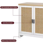 Modern Rattan Storage Cabinet with 4 Woven Doors & Adjustable Shelf - Console Table & Coffee Bar for Kitchen, Dining & Living Room, Accent Cabinet
