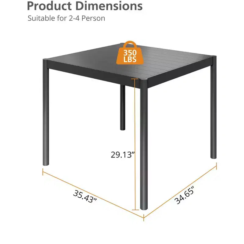 Black Outdoor Dining Table - Aluminum Top & Iron Frame Patio Table for Garden