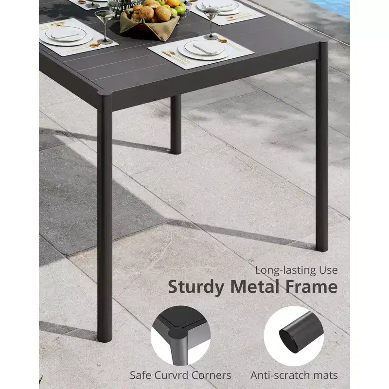 Black Outdoor Dining Table - Aluminum Top & Iron Frame Patio Table for Garden