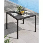 Black Outdoor Dining Table - Aluminum Top & Iron Frame Patio Table for Garden