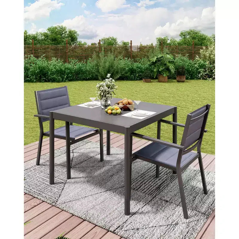 Black Outdoor Dining Table - Aluminum Top & Iron Frame Patio Table for Garden