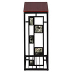 Disassembled and Assembled Single-layer C-shaped Table with Brown Density Board Tabletop, Black Powder-coated Iron Frame, Gravel Pattern Side Table