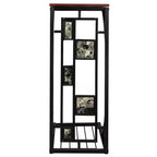 Disassembled and Assembled Single-layer C-shaped Table with Brown Density Board Tabletop, Black Powder-coated Iron Frame, Gravel Pattern Side Table