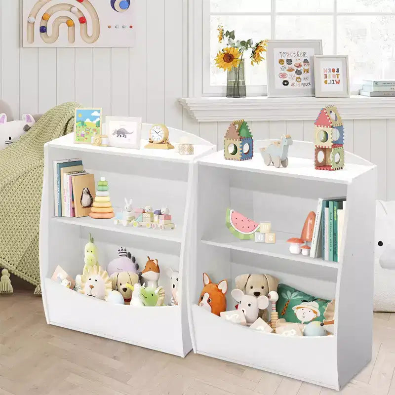 Scaffale per bambini, organizer portaoggetti per libri, libreria a 2 livelli con scomparti aperti per camera da letto, soggiorno, sala giochi