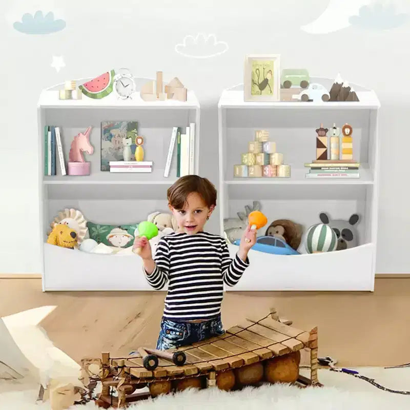 Scaffale per bambini, organizer portaoggetti per libri, libreria a 2 livelli con scomparti aperti per camera da letto, soggiorno, sala giochi