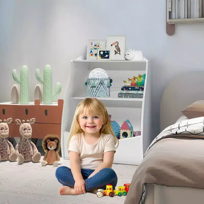 Scaffale per bambini, organizer portaoggetti per libri, libreria a 2 livelli con scomparti aperti per camera da letto, soggiorno, sala giochi