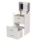 3 in 1 Makeup Vanity Desk Compact Vanity Table Dressing Table with Bench, Lighted Mirror, Drawers & Visible Glass Desktop, White - ModernLuxe