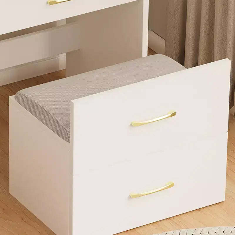 3 in 1 Makeup Vanity Desk Compact Vanity Table Dressing Table with Bench, Lighted Mirror, Drawers & Visible Glass Desktop, White - ModernLuxe