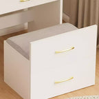 3 in 1 Makeup Vanity Desk Compact Vanity Table Dressing Table with Bench, Lighted Mirror, Drawers & Visible Glass Desktop, White - ModernLuxe