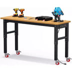 Acekool 60 Adjustable Height Garage Workbench with Solid Wood Top, 2200 lbs Capacity, Power Outlets & Non-Slip Feet, Heavy Duty