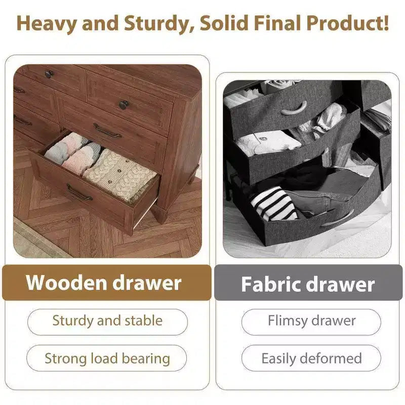 Coolmee 7 Drawers Dresser for Bedroom, Wood Rustic Chest of Drawers with Natural Texture, Storage Dressers Organizer for Bedroom, Living Room