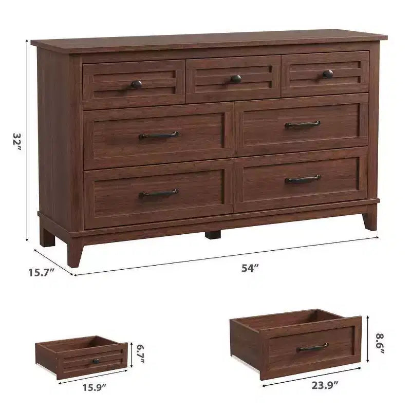 Coolmee 7 Drawers Dresser for Bedroom, Wood Rustic Chest of Drawers with Natural Texture, Storage Dressers Organizer for Bedroom, Living Room