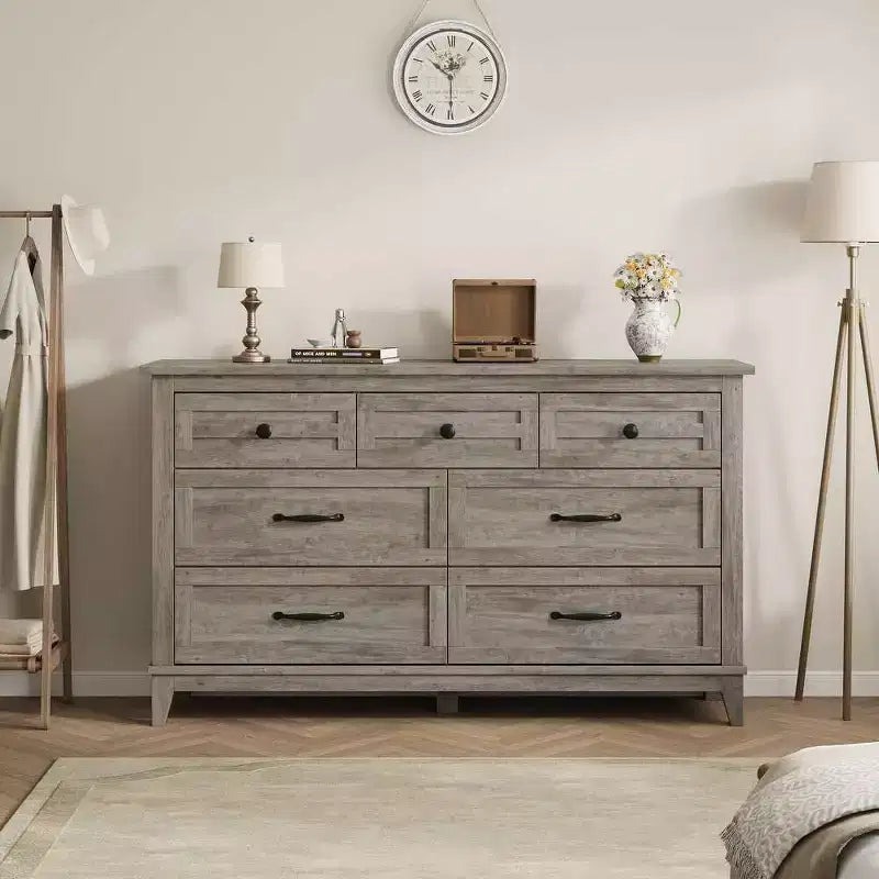 Coolmee 7 Drawers Dresser for Bedroom, Wood Rustic Chest of Drawers with Natural Texture, Storage Dressers Organizer for Bedroom, Living Room