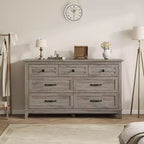 Coolmee 7 Drawers Dresser for Bedroom, Wood Rustic Chest of Drawers with Natural Texture, Storage Dressers Organizer for Bedroom, Living Room