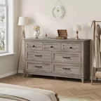 Coolmee 7 Drawers Dresser for Bedroom, Wood Rustic Chest of Drawers with Natural Texture, Storage Dressers Organizer for Bedroom, Living Room