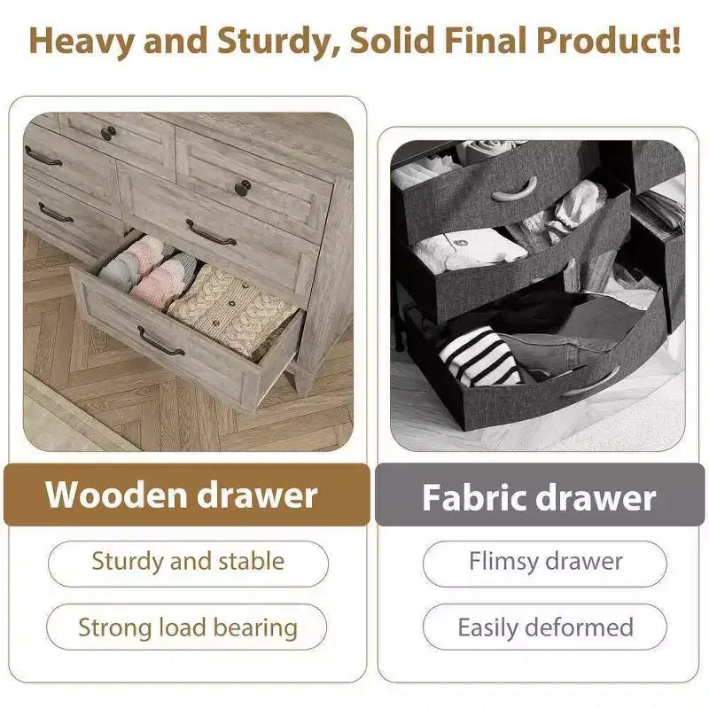 Coolmee 7 Drawers Dresser for Bedroom, Wood Rustic Chest of Drawers with Natural Texture, Storage Dressers Organizer for Bedroom, Living Room