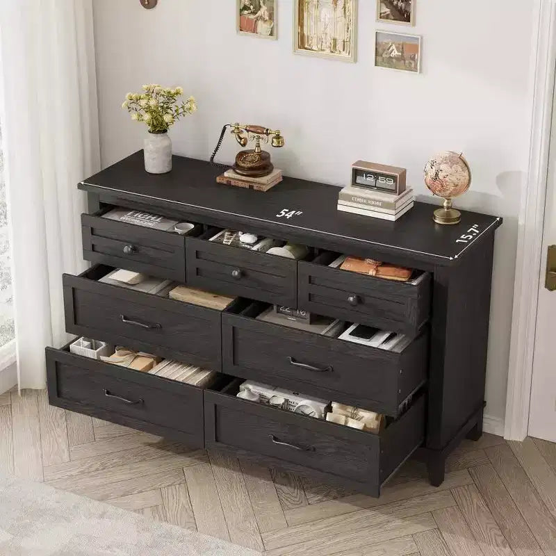 Coolmee 7 Drawers Dresser for Bedroom, Wood Rustic Chest of Drawers with Natural Texture, Storage Dressers Organizer for Bedroom, Living Room