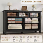 Coolmee 7 Drawers Dresser for Bedroom, Wood Rustic Chest of Drawers with Natural Texture, Storage Dressers Organizer for Bedroom, Living Room