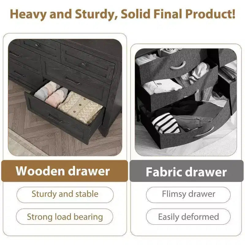 Coolmee 7 Drawers Dresser for Bedroom, Wood Rustic Chest of Drawers with Natural Texture, Storage Dressers Organizer for Bedroom, Living Room