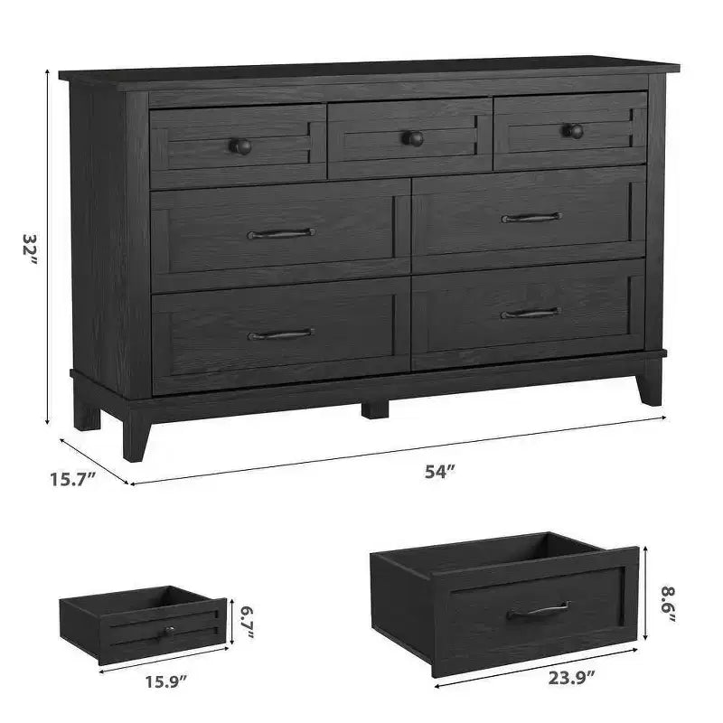 Coolmee 7 Drawers Dresser for Bedroom, Wood Rustic Chest of Drawers with Natural Texture, Storage Dressers Organizer for Bedroom, Living Room