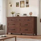 Coolmee 7 Drawers Dresser for Bedroom, Wood Rustic Chest of Drawers with Natural Texture, Storage Dressers Organizer for Bedroom, Living Room