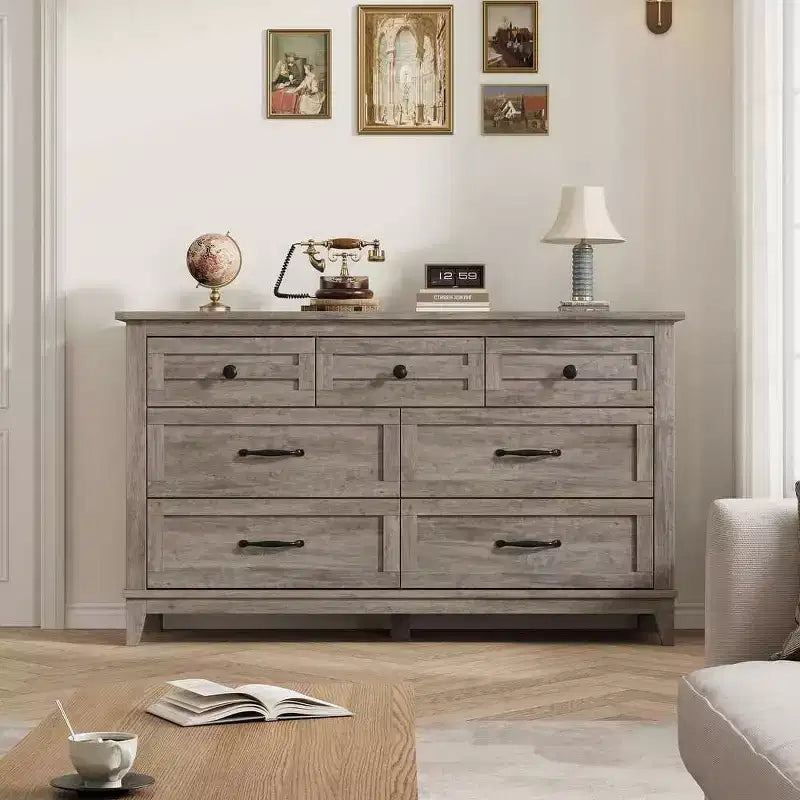 Coolmee 7 Drawers Dresser for Bedroom, Wood Rustic Chest of Drawers with Natural Texture, Storage Dressers Organizer for Bedroom, Living Room