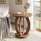 Lantine Round End Table with Storage, Farmhouse Nightstand or Accent Table for Living Room, Bedroom, Rustic Brown Wooden Side Table