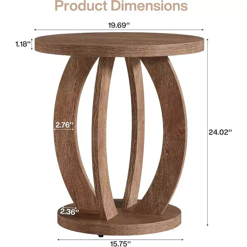 Lantine Round End Table with Storage, Farmhouse Nightstand or Accent Table for Living Room, Bedroom, Rustic Brown Wooden Side Table
