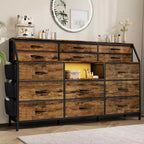 Cassettiera per Camera da Letto con 14 Cassetti, Cassettiera da 55" L con Tasca Laterale, Comò in Tessuto con Ripiani, Struttura Robusta, Piano in Legno