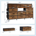 Cassettiera per Camera da Letto con 14 Cassetti, Cassettiera da 55" L con Tasca Laterale, Comò in Tessuto con Ripiani, Struttura Robusta, Piano in Legno