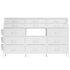 Cassettiera per Camera da Letto con 14 Cassetti, Cassettiera da 55" L con Tasca Laterale, Comò in Tessuto con Ripiani, Struttura Robusta, Piano in Legno