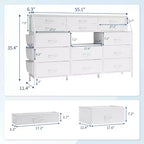 Cassettiera per Camera da Letto con 14 Cassetti, Cassettiera da 55" L con Tasca Laterale, Comò in Tessuto con Ripiani, Struttura Robusta, Piano in Legno