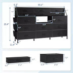 Cassettiera per Camera da Letto con 14 Cassetti, Cassettiera da 55" L con Tasca Laterale, Comò in Tessuto con Ripiani, Struttura Robusta, Piano in Legno