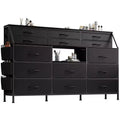 Dresser for Bedroom with 14 Drawers, 55 W Dresser with Side Pocket, Fabric Dressers & Chests of Drawers with Shelves, Sturdy Frame, Wood Top