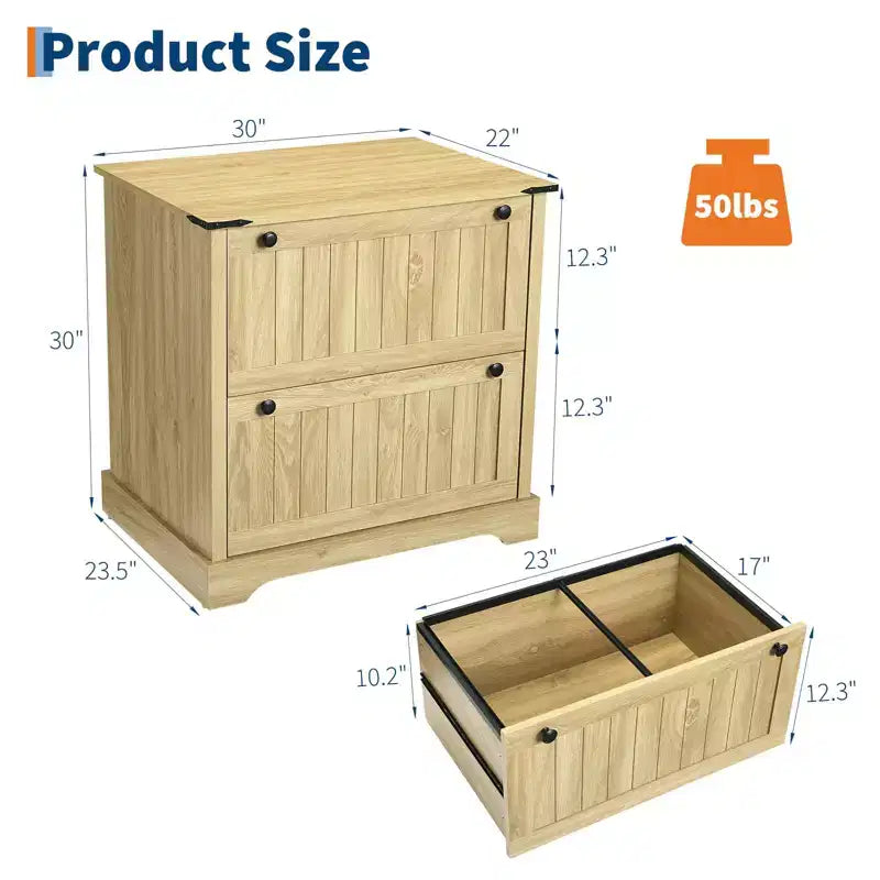 Farmhouse File Cabinets with 2 Drawers,30 File Cabinets with Hanging File Folders for A4/Letter/Legal Size Documents, Rustic Storage Cabinet Storage