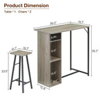 3-Piece Small Bar Table and Chairs Set  Space Saving Pub Table with Storage Drawer & Shelf, Retro