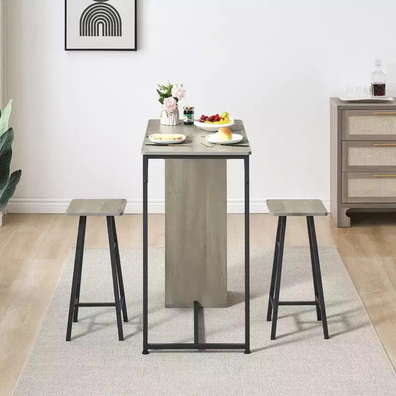 3-Piece Small Bar Table and Chairs Set  Space Saving Pub Table with Storage Drawer & Shelf, Retro